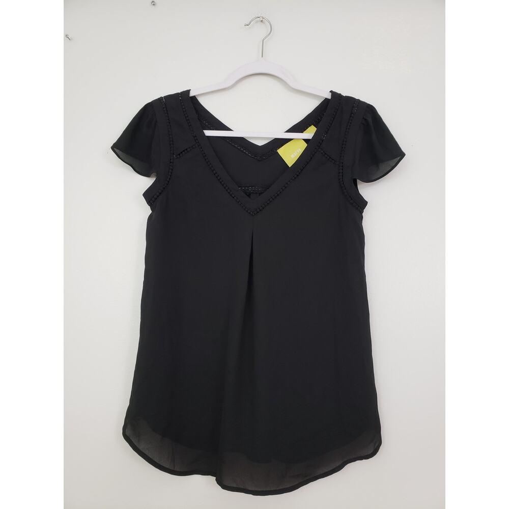 (Ju) Maeve by Anthropologie Womens Top Size 2 Cap Sleeve Sheer Black Whimsgoth